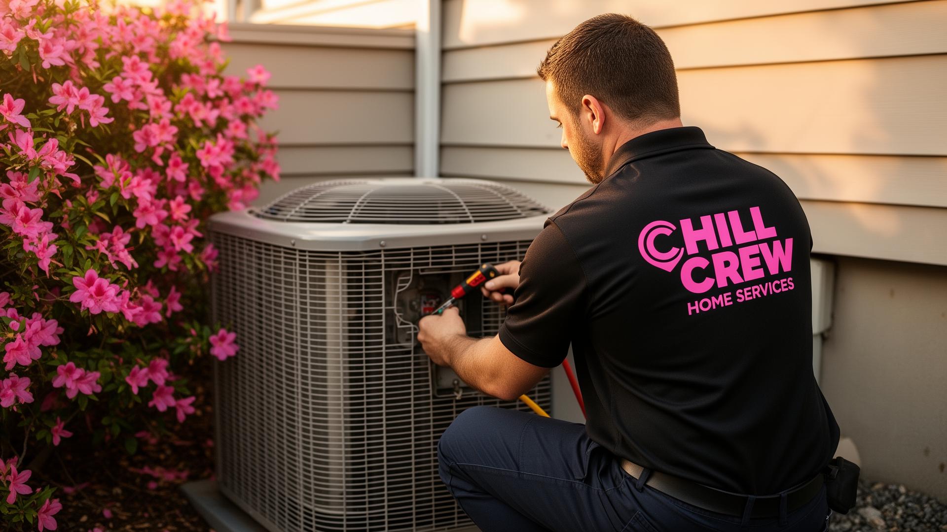 Chill Crew technician servicing an outdoor AC unit